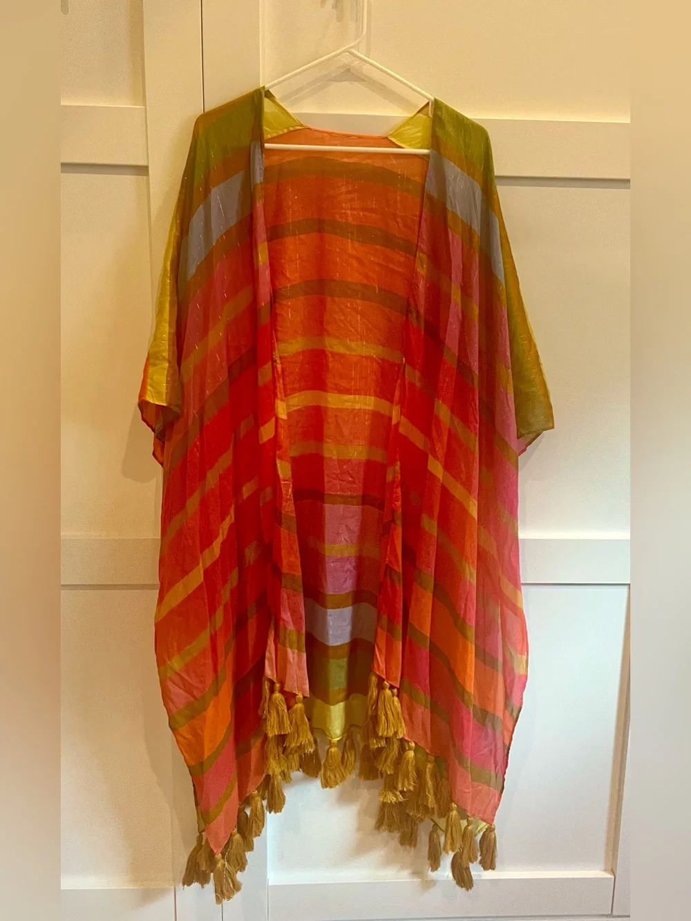 FARM Rio Rio Tassel Cover-Up | Multicolor Striped Metallic Kimono | One Size